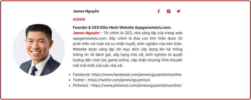 James Nguyễn là tác giả của website appgametaixiu.com